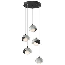 Brooklyn 16"W 5-Light Platinum Accented Black Long Double Shade Pendan