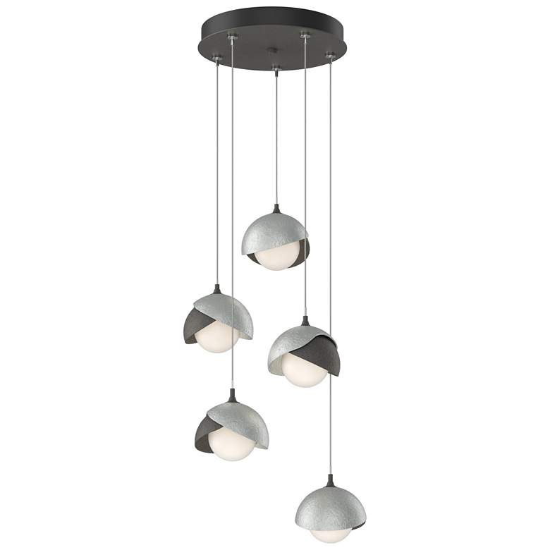 Image 1 Brooklyn 16"W 5-Light Platinum Accented Iron Long Double Shade Pendant