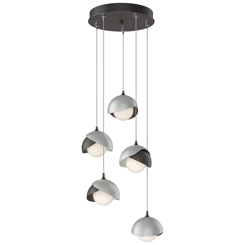 Image 1 Brooklyn 16 inchW 5-Light Platinum Accented Oiled Bronze Double Shade Pend
