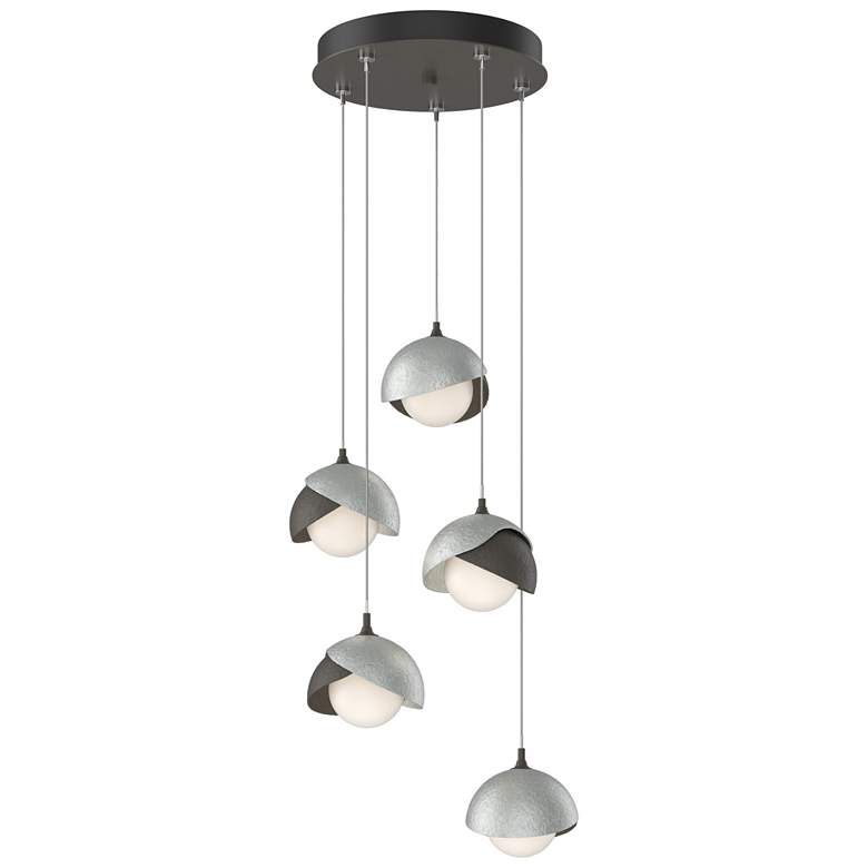 Image 1 Brooklyn 16"W 5-Light Platinum Accented Smoke Long Double Shade Pendan