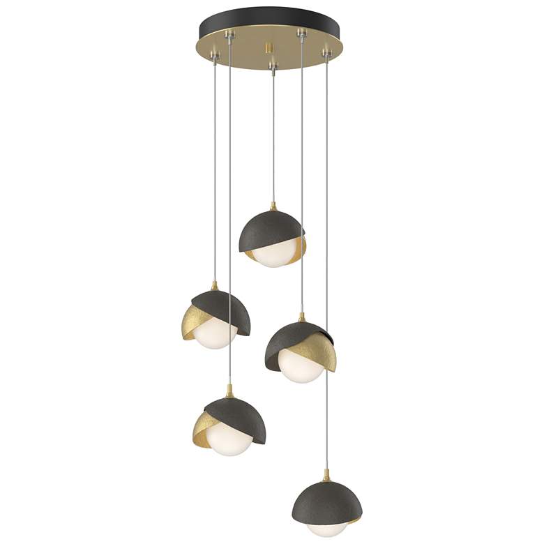 Image 1 Brooklyn 16"W 5-Light Smoke Accented Brass Standard Double Shade Penda