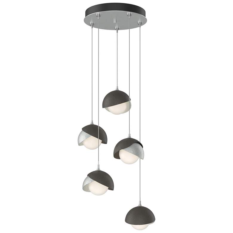 Image 1 Brooklyn 16"W 5-Light Smoke Accented Platinum Long Double Shade Pendan