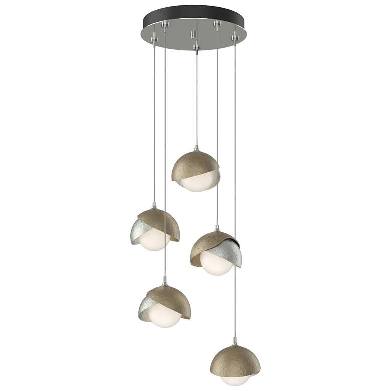 Image 1 Brooklyn 16"W 5-Light Soft Gold Accented Sterling Long Double Shade Pe