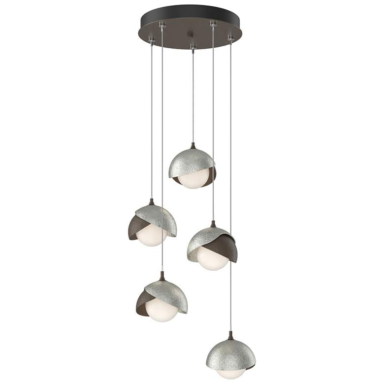 Image 1 Brooklyn 16"W 5-Light Sterling Accented Bronze Double Shade Pendant