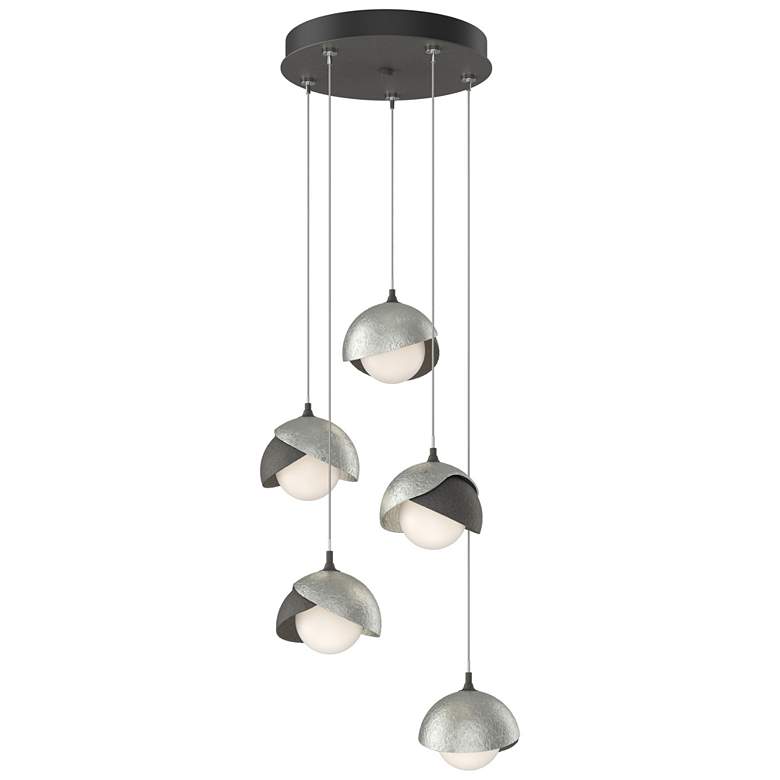 Image 1 Brooklyn 16 inchW 5-Light Sterling Accented Iron Long Double Shade Pendant