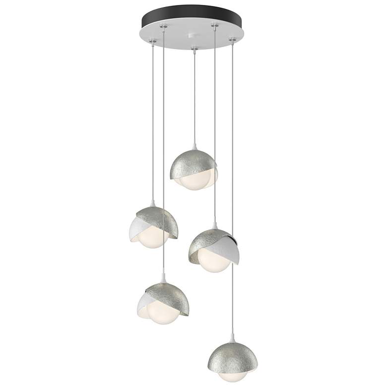 Image 1 Brooklyn 16 inchW 5-Light Sterling Accented White Long Double Shade Pendan
