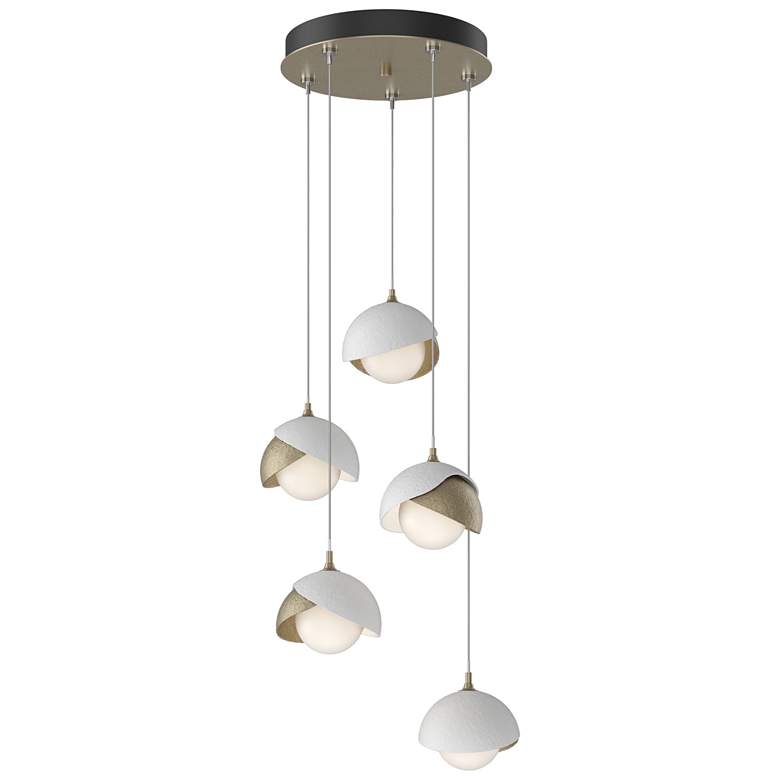 Image 1 Brooklyn 16"W 5-Light White Accented Gold Standard Double Shade Pendan