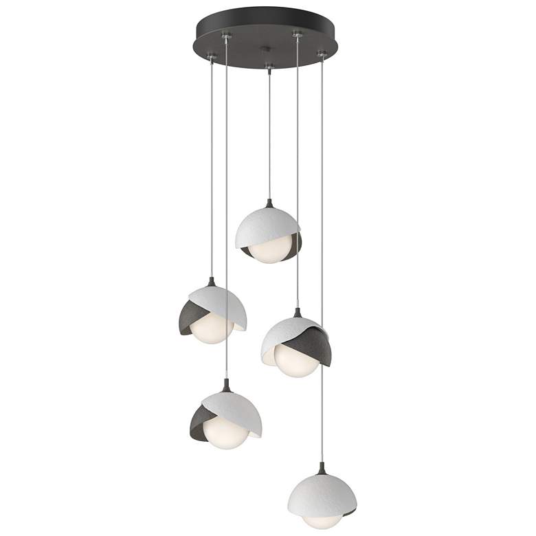 Image 1 Brooklyn 16"W 5-Light White Accented Natural Iron Long Double Shade Pe