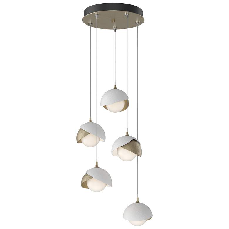 Image 1 Brooklyn 16"W 5-Light White Accented Soft Gold Long Double Shade Penda