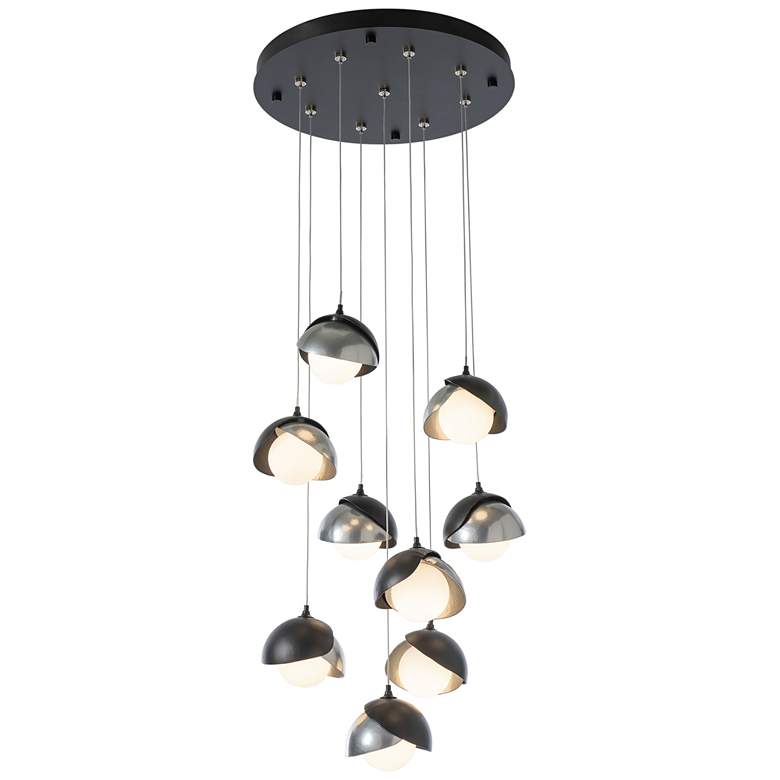 Image 1 Brooklyn 20.5" 9-Light Black & Sterling Round Long 2-Shade Pendant