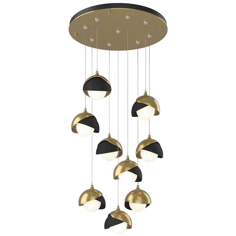 Image 1 Brooklyn 20.5" 9-Light Brass & Black Round Long 2-Shade Pendant