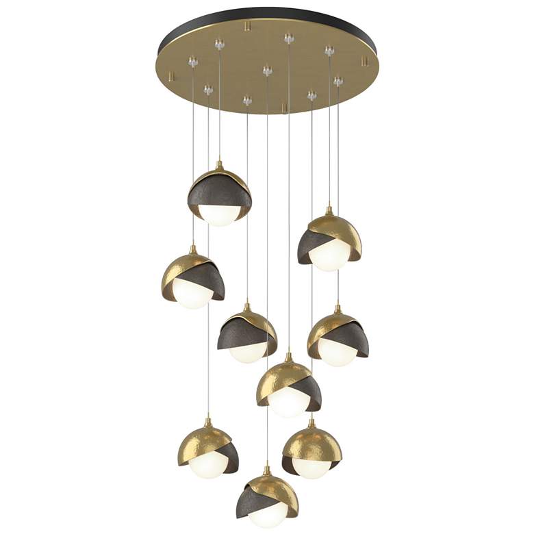 Image 1 Brooklyn 20.5" 9-Light Brass & Dark Smoke Round Long 2-Shade Penda