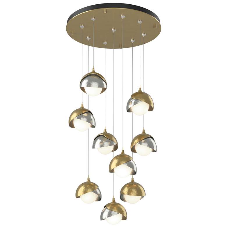 Image 1 Brooklyn 20.5" 9-Light Brass & Sterling Round Long 2-Shade Pendant