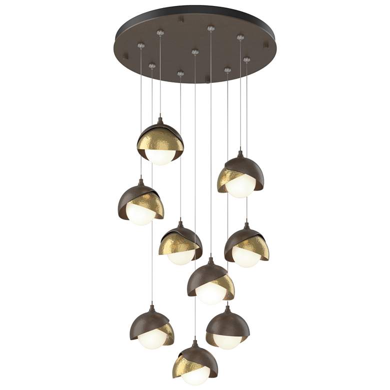 Image 1 Brooklyn 20.5" 9-Light Bronze & Brass Round Long 2-Shade Pendant