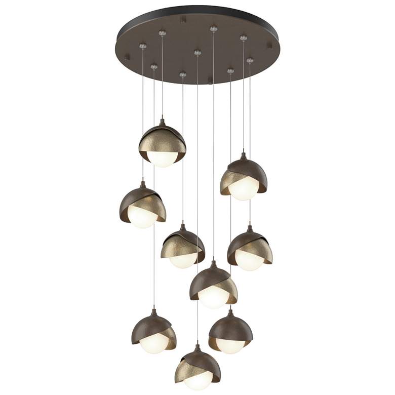 Image 1 Brooklyn 20.5" 9-Light Bronze & Gold Round Long 2-Shade Pendant