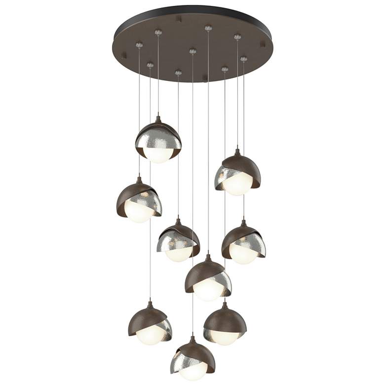 Image 1 Brooklyn 20.5" 9-Light Bronze & Sterling Round Long 2-Shade Pendan