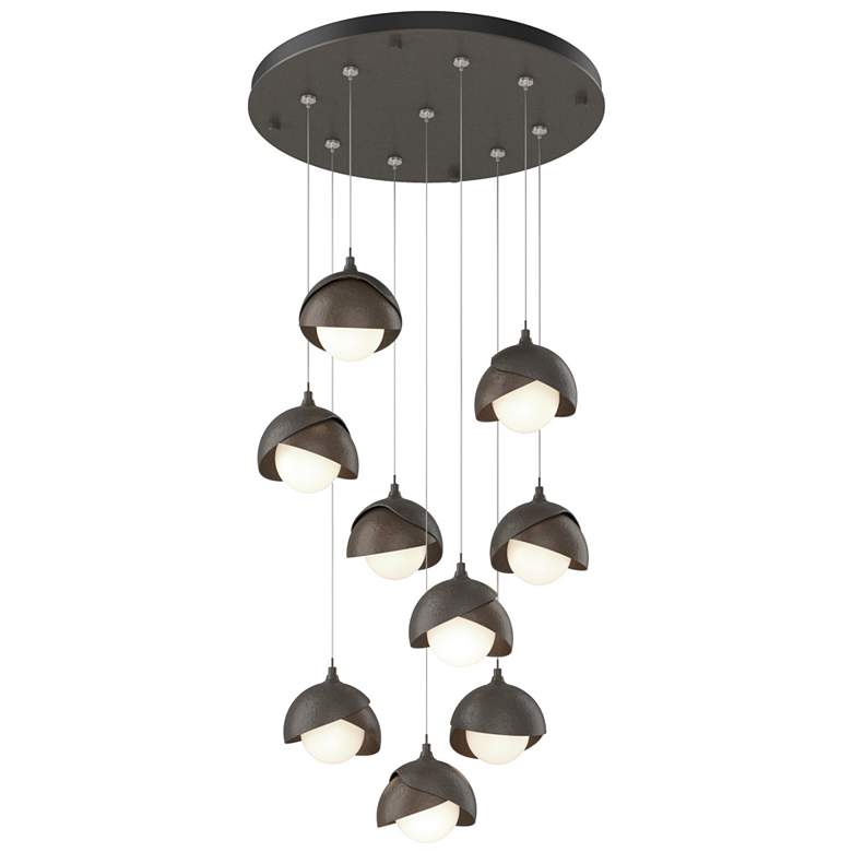 Image 1 Brooklyn 20.5" 9-Light Dark Smoke & Bronze Round Long 2-Shade Pend