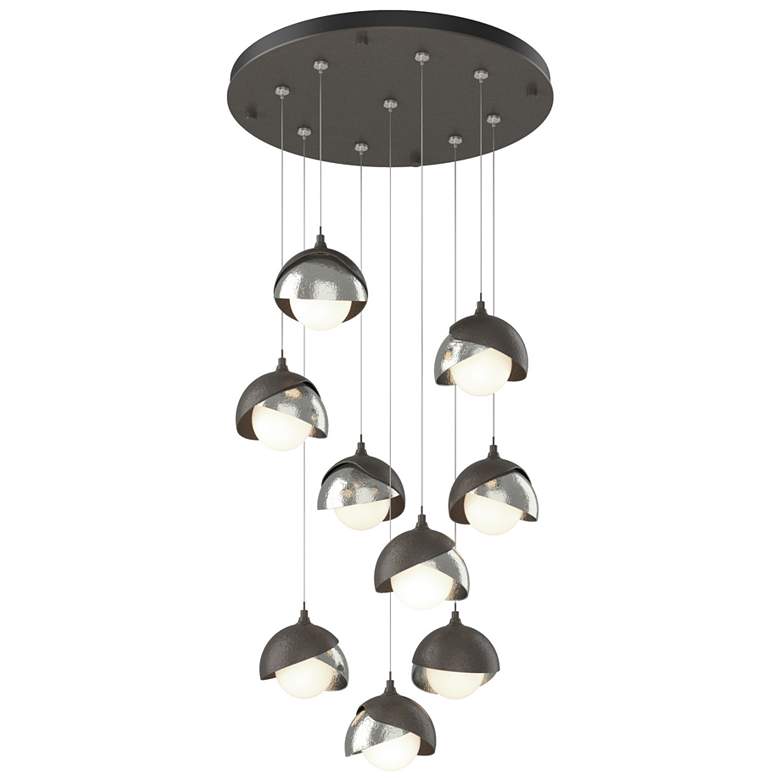 Image 1 Brooklyn 20.5" 9-Light Dark Smoke & Sterling Round Long 2-Shade Pe
