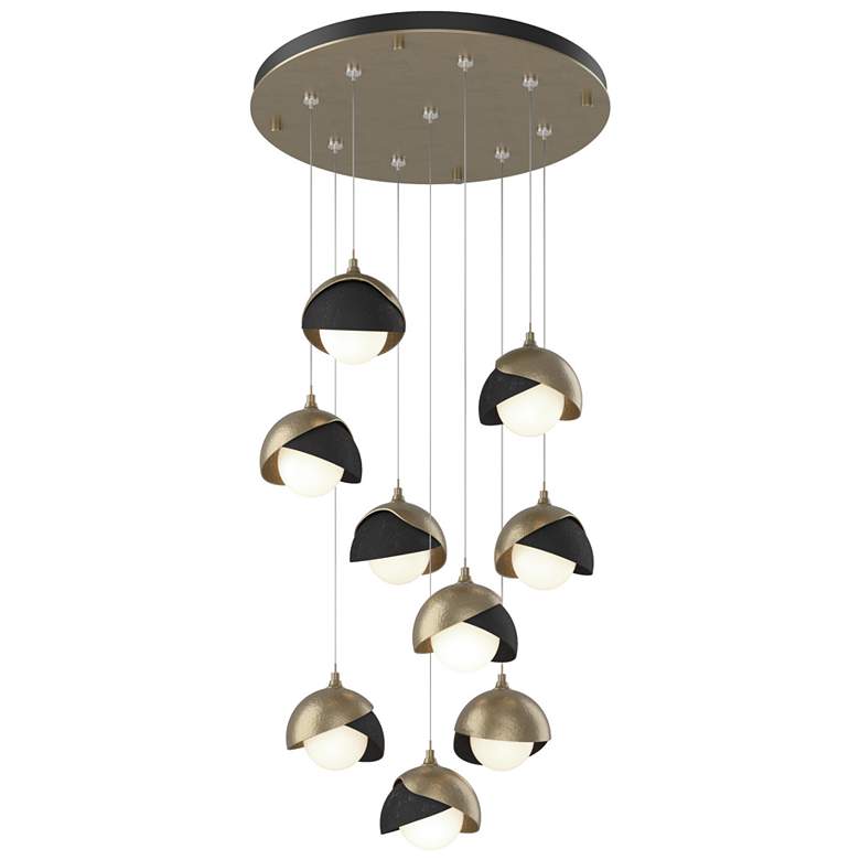 Image 1 Brooklyn 20.5" 9-Light Gold & Black Round Long 2-Shade Pendant