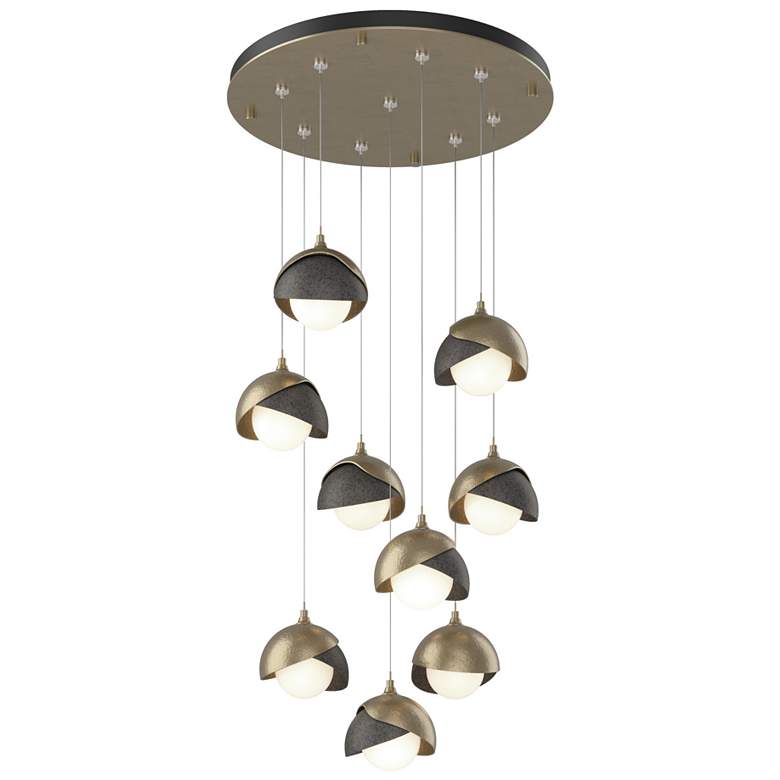 Image 1 Brooklyn 20.5" 9-Light Gold & Iron Round Long 2-Shade Pendant