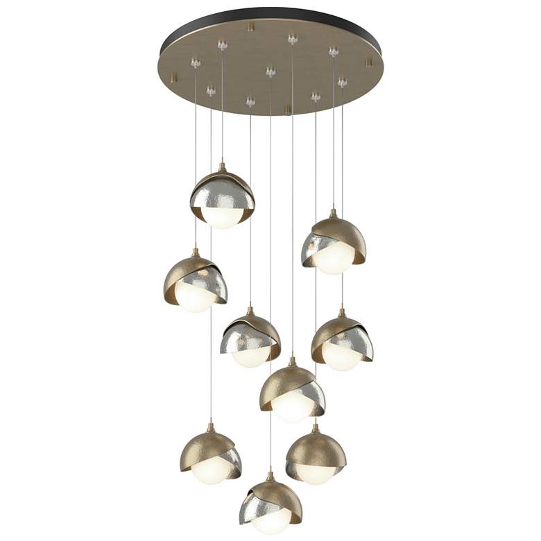 Image 1 Brooklyn 20.5" 9-Light Gold & Sterling Round Long 2-Shade Pendant