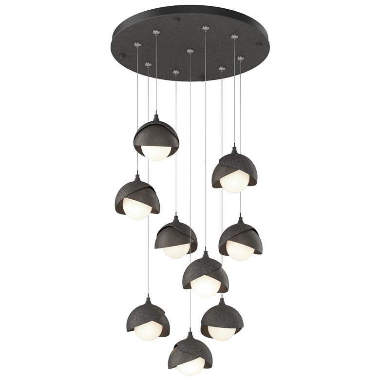 Image 1 Brooklyn 20.5" 9-Light Iron & Dark Smoke Round Long 2-Shade Pendan