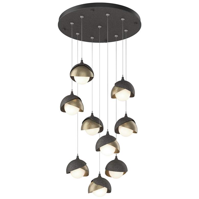 Image 1 Brooklyn 20.5" 9-Light Iron & Gold Round Long 2-Shade Pendant