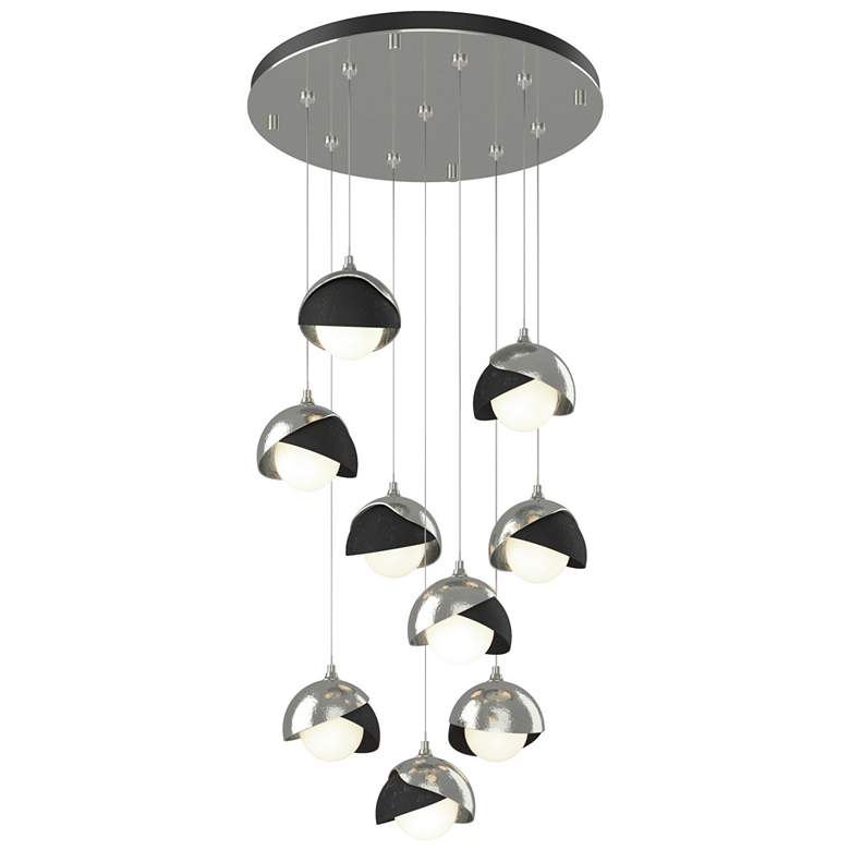 Image 1 Brooklyn 20.5" 9-Light Sterling & Black Round Long 2-Shade Pendant