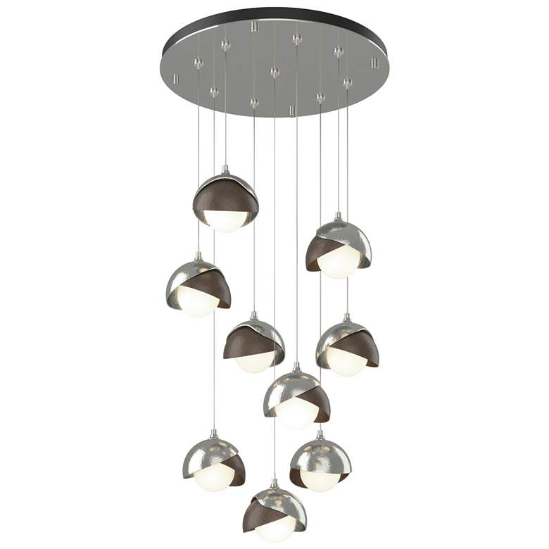 Image 1 Brooklyn 20.5" 9-Light Sterling & Bronze Round Long 2-Shade Pendan