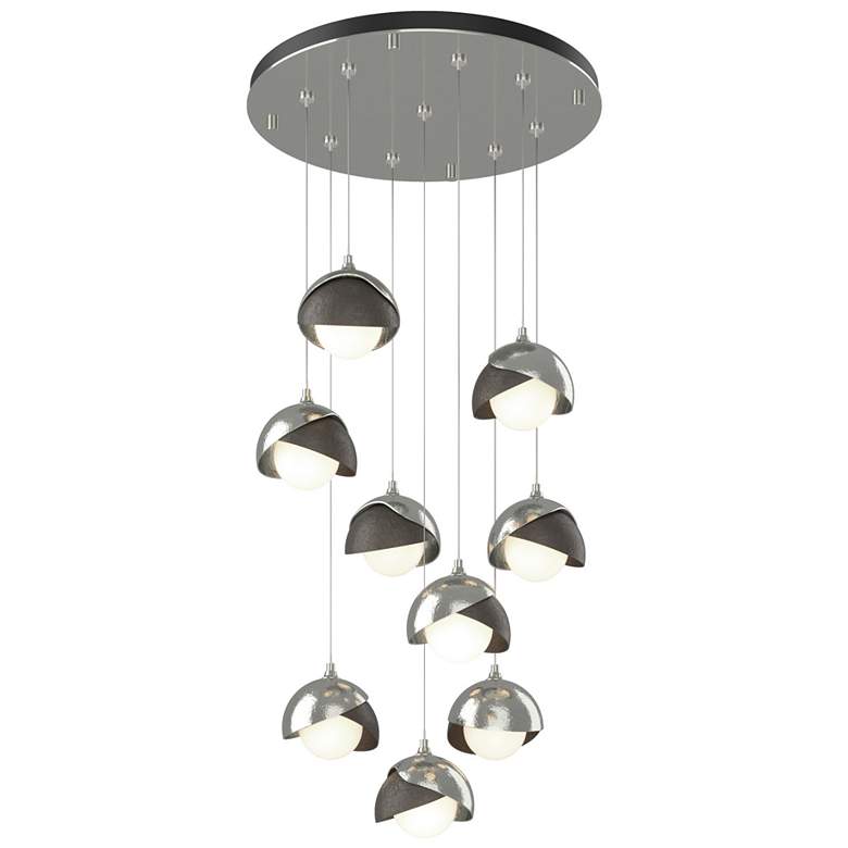 Image 1 Brooklyn 20.5" 9-Light Sterling & Dark Smoke Round Long 2-Shade Pe