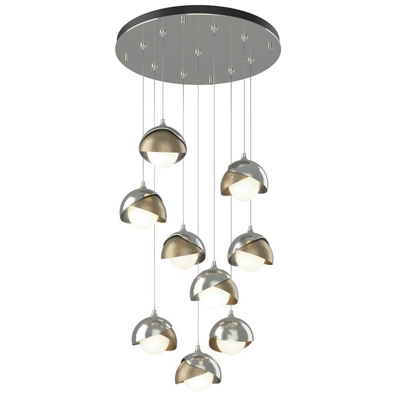 Image 1 Brooklyn 20.5" 9-Light Sterling & Gold Round Long 2-Shade Pendant