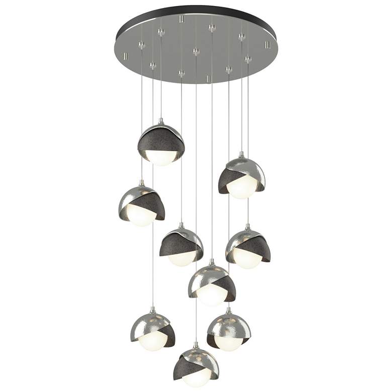 Image 1 Brooklyn 20.5" 9-Light Sterling & Iron Round Long 2-Shade Pendant