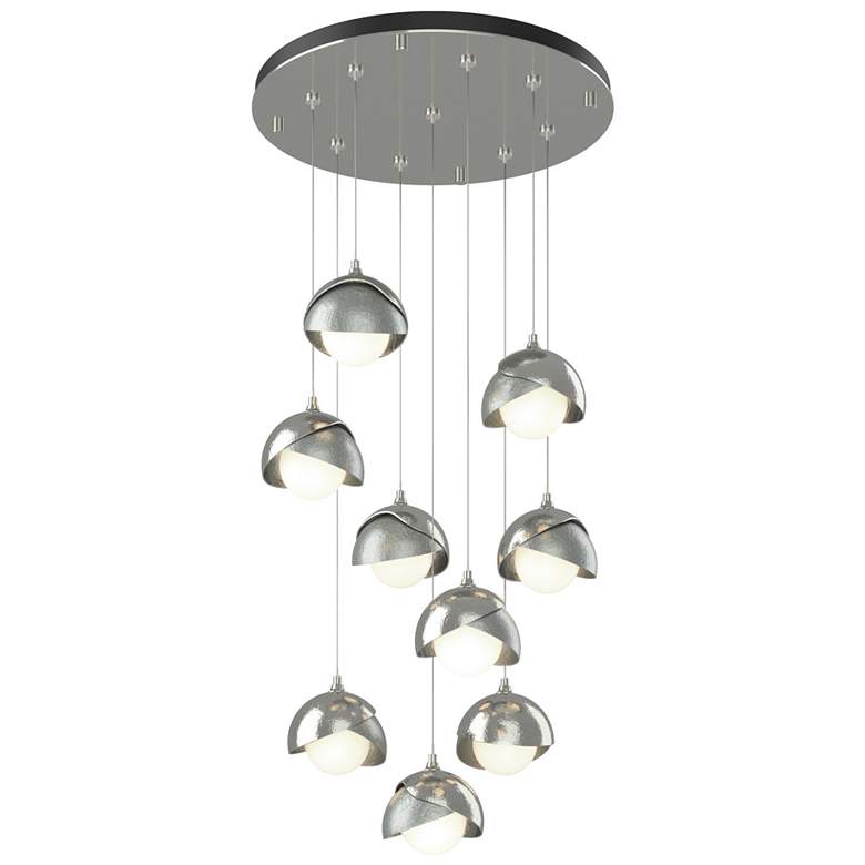 Image 1 Brooklyn 20.5" 9-Light Sterling & Platinum Round Long 2-Shade Pend