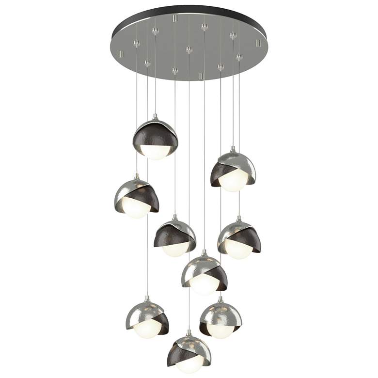 Image 1 Brooklyn 20.5" 9-Light Sterling & Rubbed Bronze Round Long 2-Shade