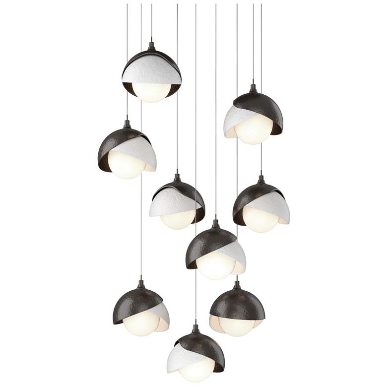 Image 1 Brooklyn 20.5"W 9-Light Double Round White and Oiled Bronze Long Penda
