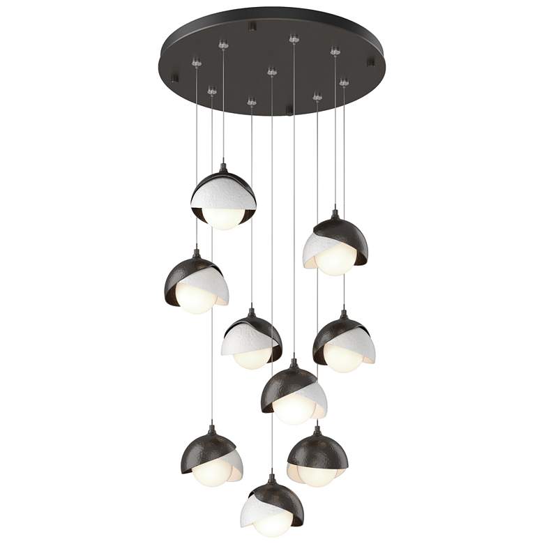 Image 1 Brooklyn 20.5"W 9-Light Double Round White and Oiled Bronze Pendant