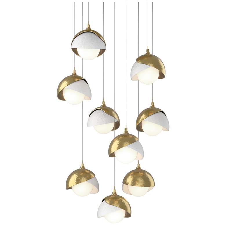 Image 1 Brooklyn 20.5 inchW 9-Light White Accented Double Round Brass Long Pendant