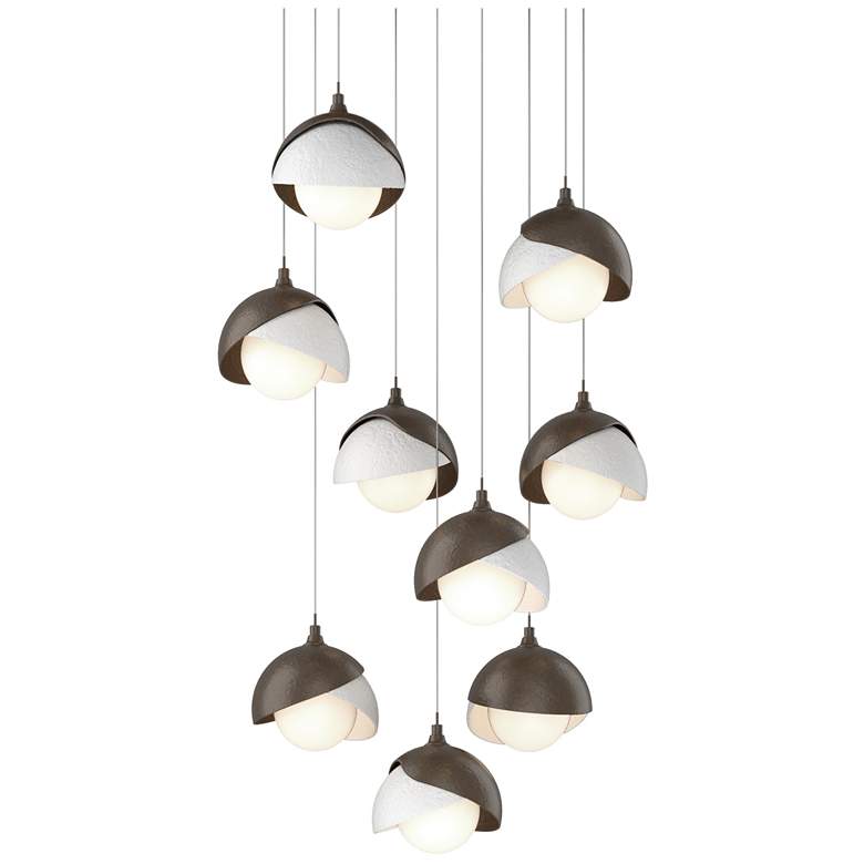 Image 1 Brooklyn 20.5"W 9-Light White Accented Double Round Bronze Long Pendan