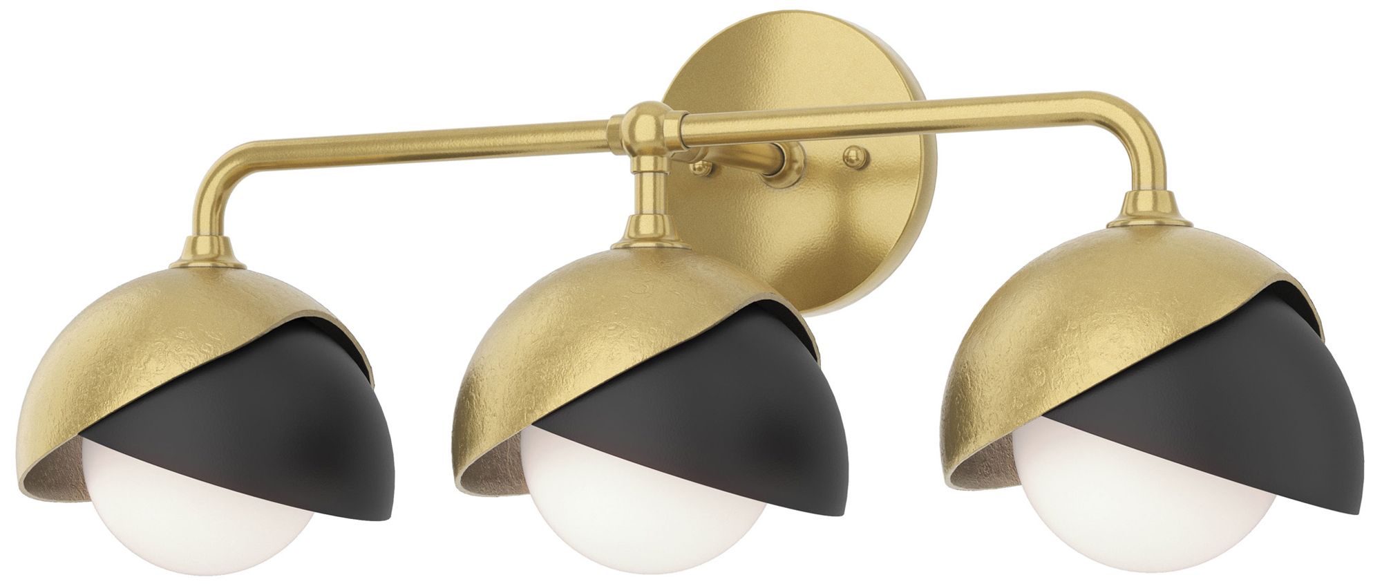 Brooklyn 3-Light Double Sconce Modern Brass Black Opal Glass Made to Order