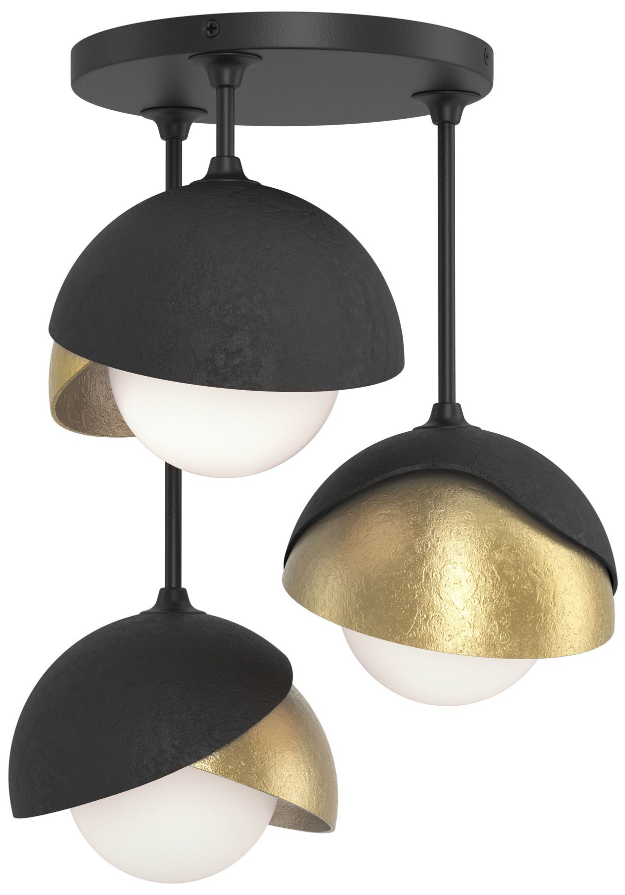 Brooklyn 3-Light Double Semi-Flush Black Brass Opal Glass Made to Order