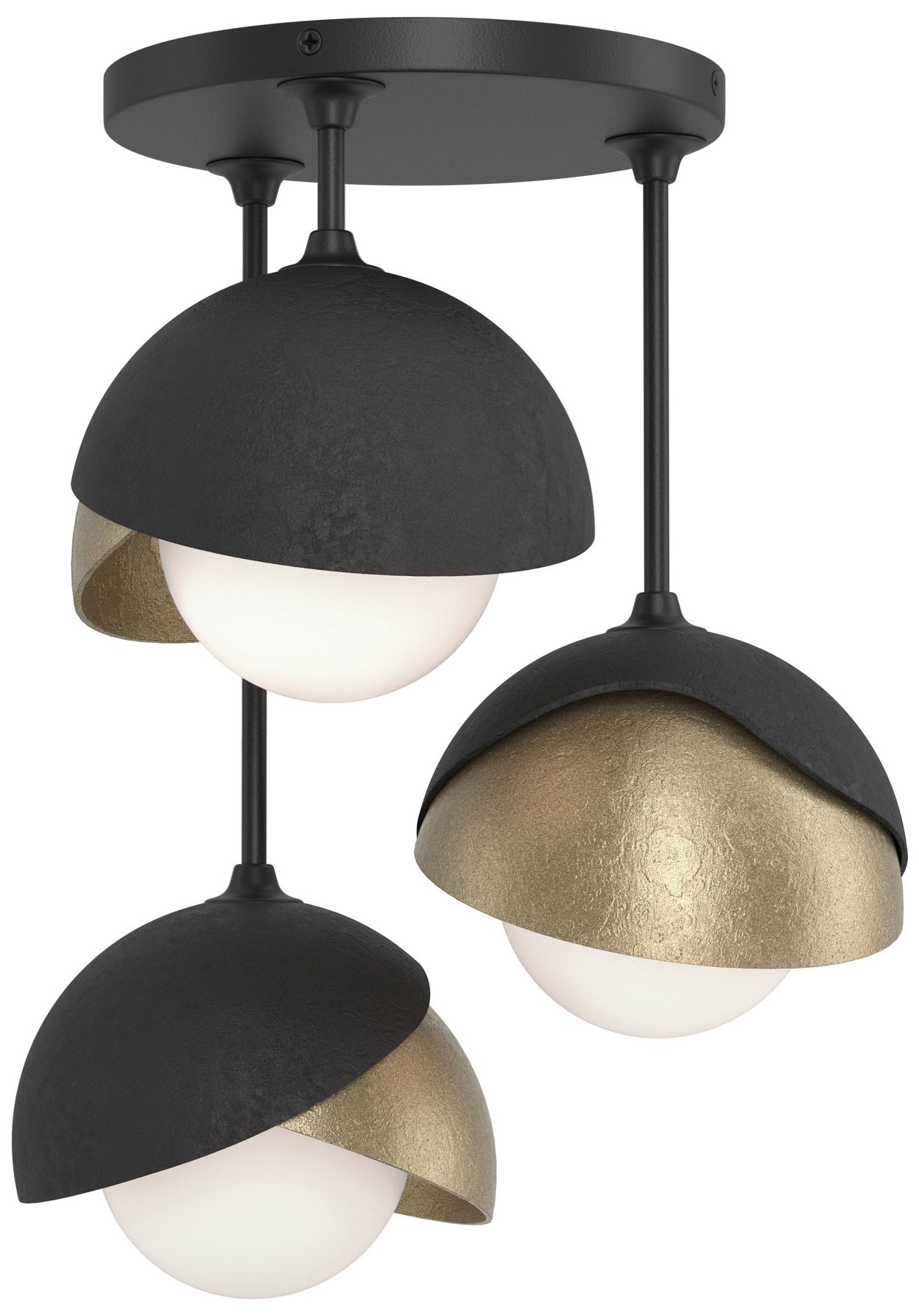 Brooklyn 3-Light Double Semi-Flush Black Gold Opal Glass Made to Order