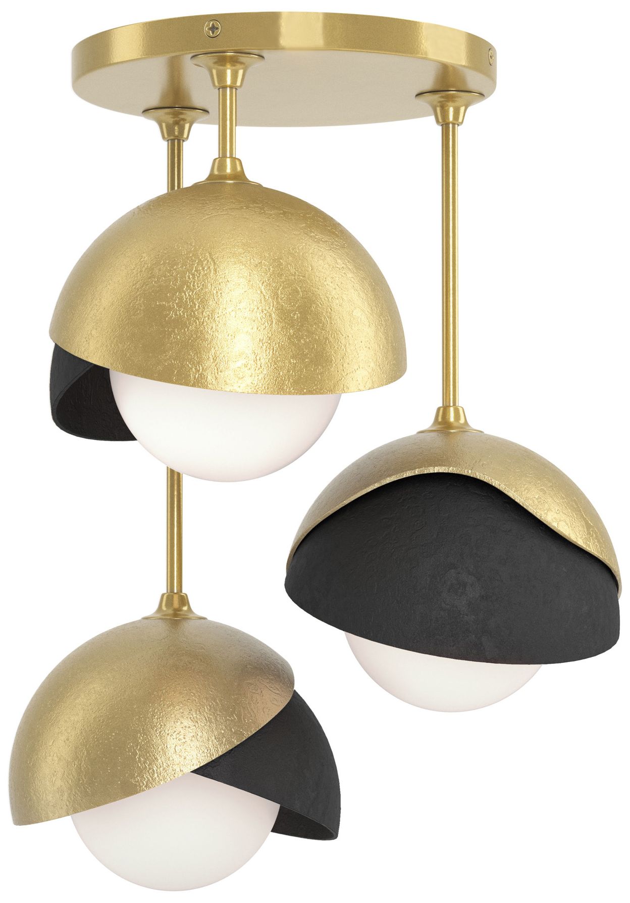 Brooklyn 3-Light Double Semi-Flush Brass Black Opal Glass Made to Order