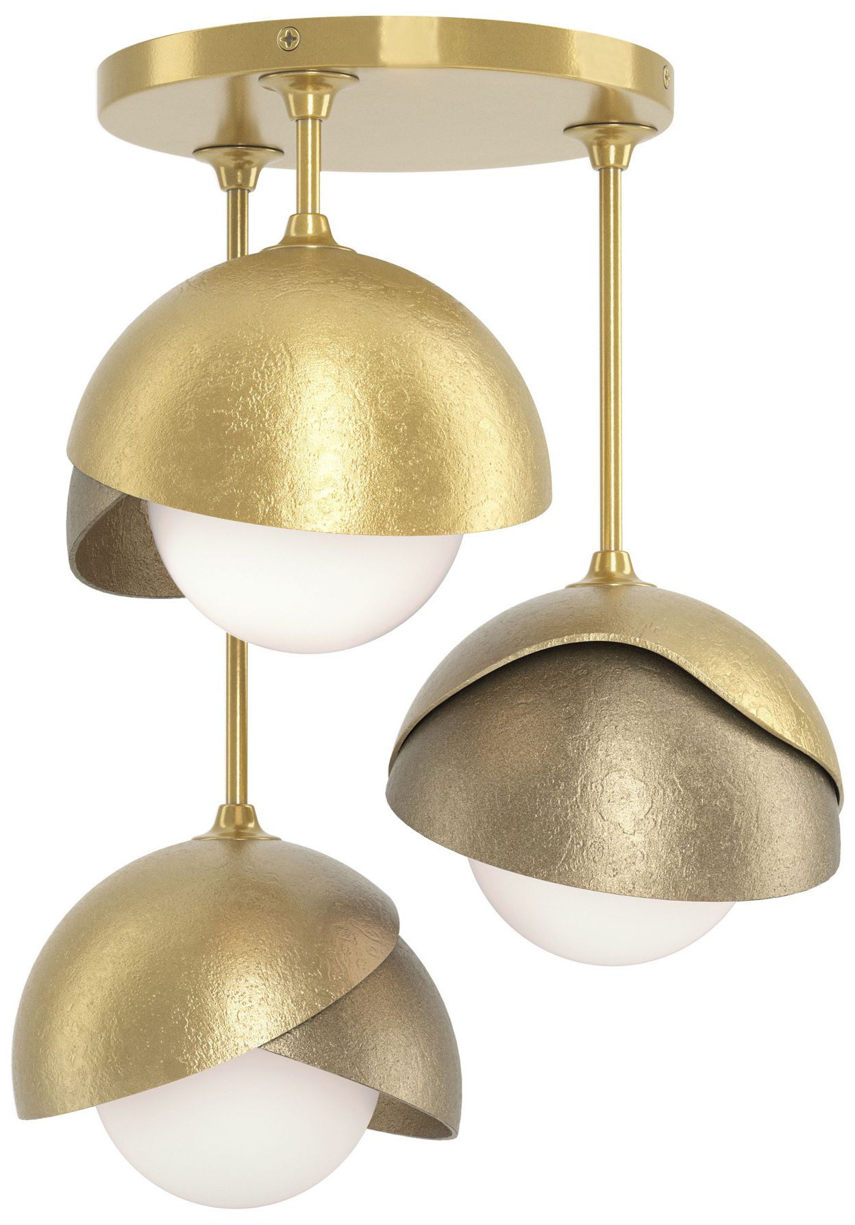 Brooklyn 3-Light Double Semi-Flush Brass Gold Opal Glass Made to Order
