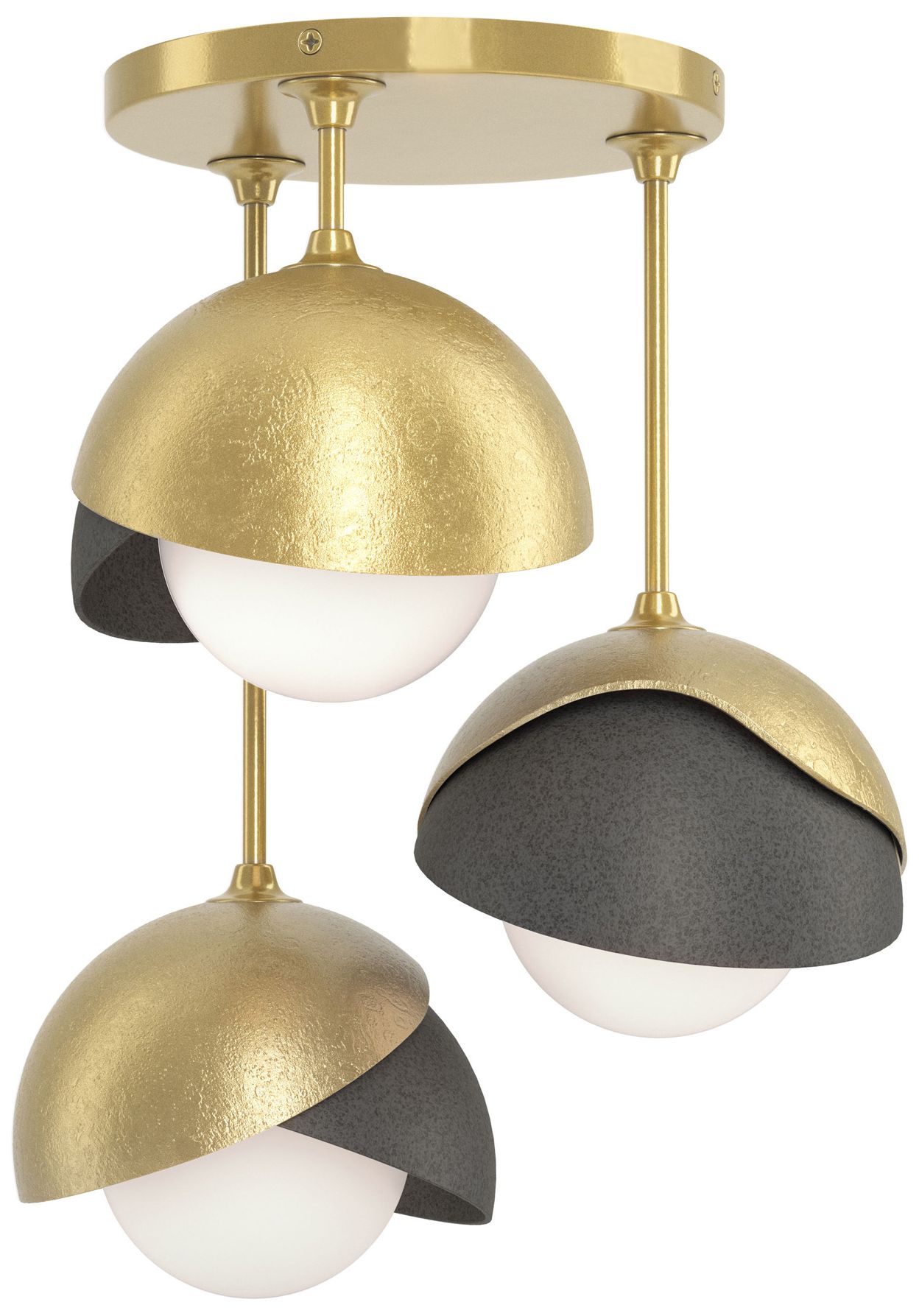 Brooklyn 3-Light Double Semi-Flush Brass Iron Opal Glass Made to Order