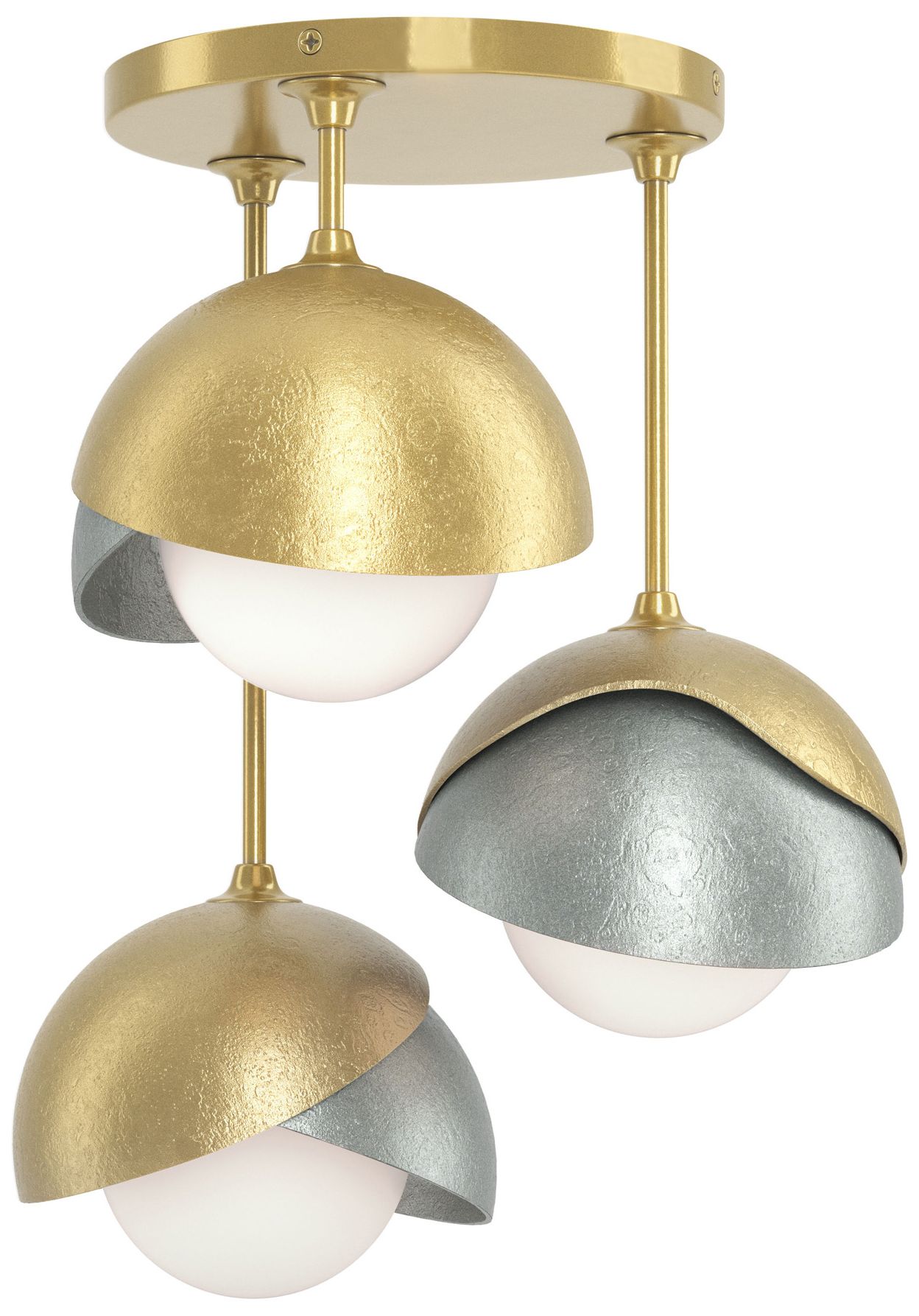Brooklyn 3-Light Double Semi-Flush Brass Platinum Opal Glass Made to Order