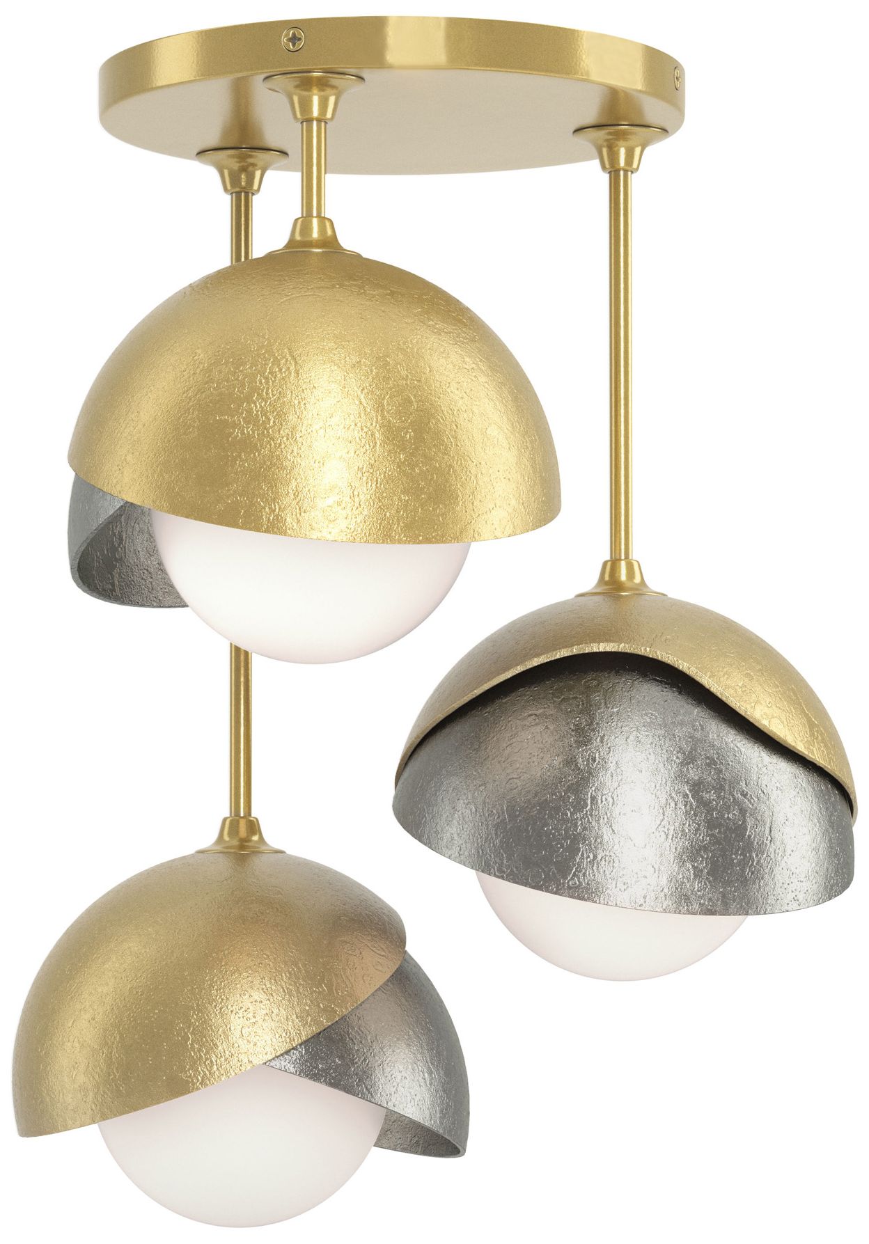 Brooklyn 3-Light Double Semi-Flush Brass Sterling Opal Glass Made to Order