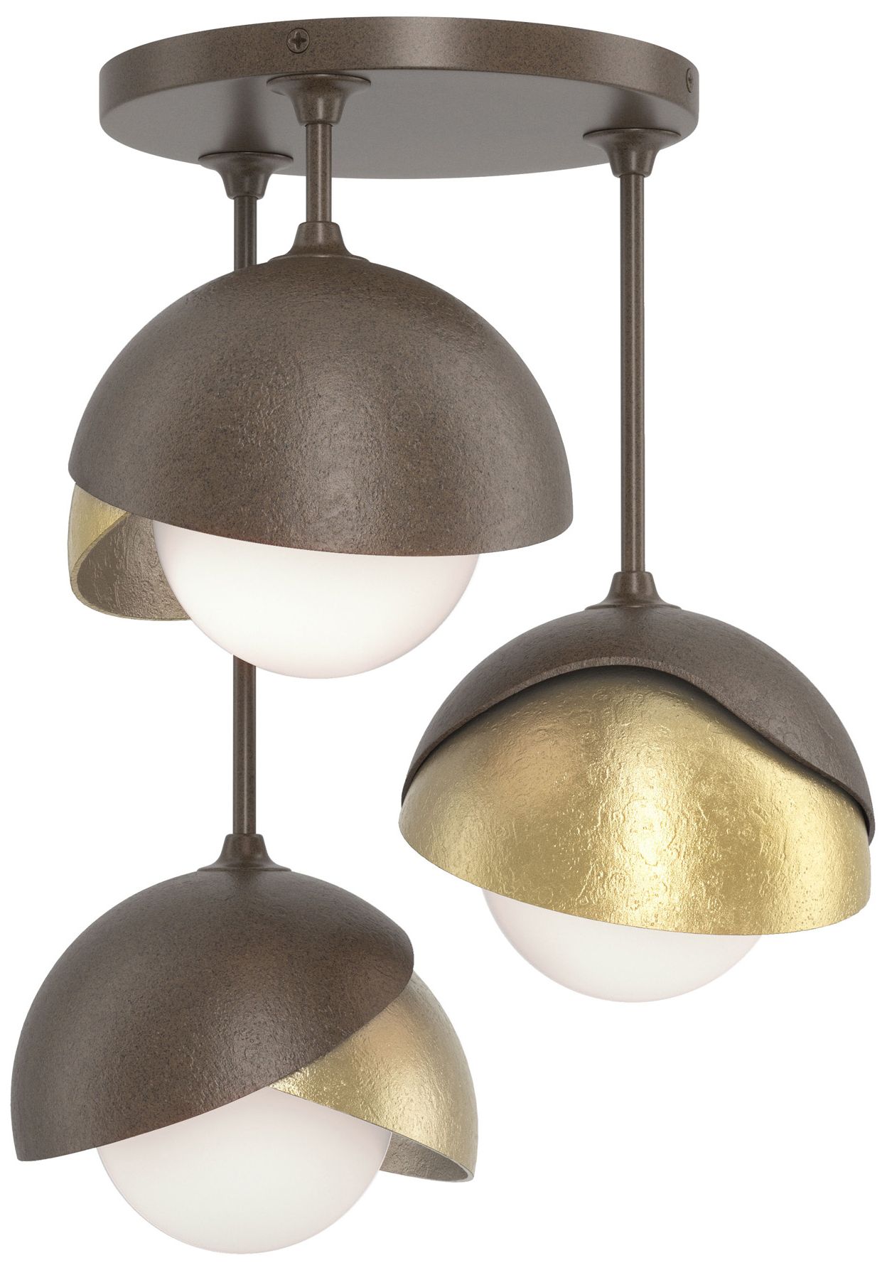 Brooklyn 3-Light Double Semi-Flush Bronze Brass Opal Glass Made to Order