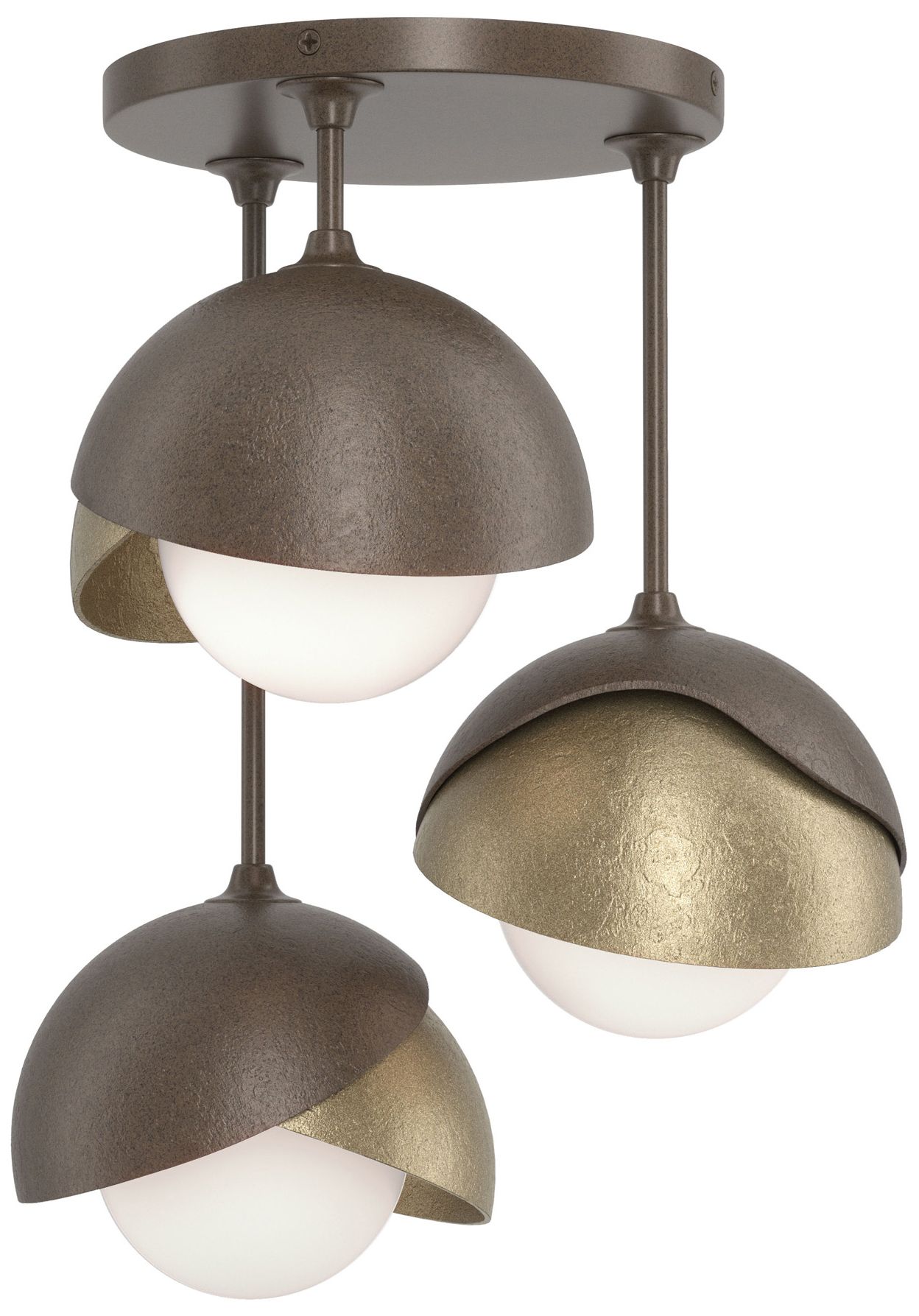 Brooklyn 3-Light Double Semi-Flush Bronze Gold Opal Glass Made to Order