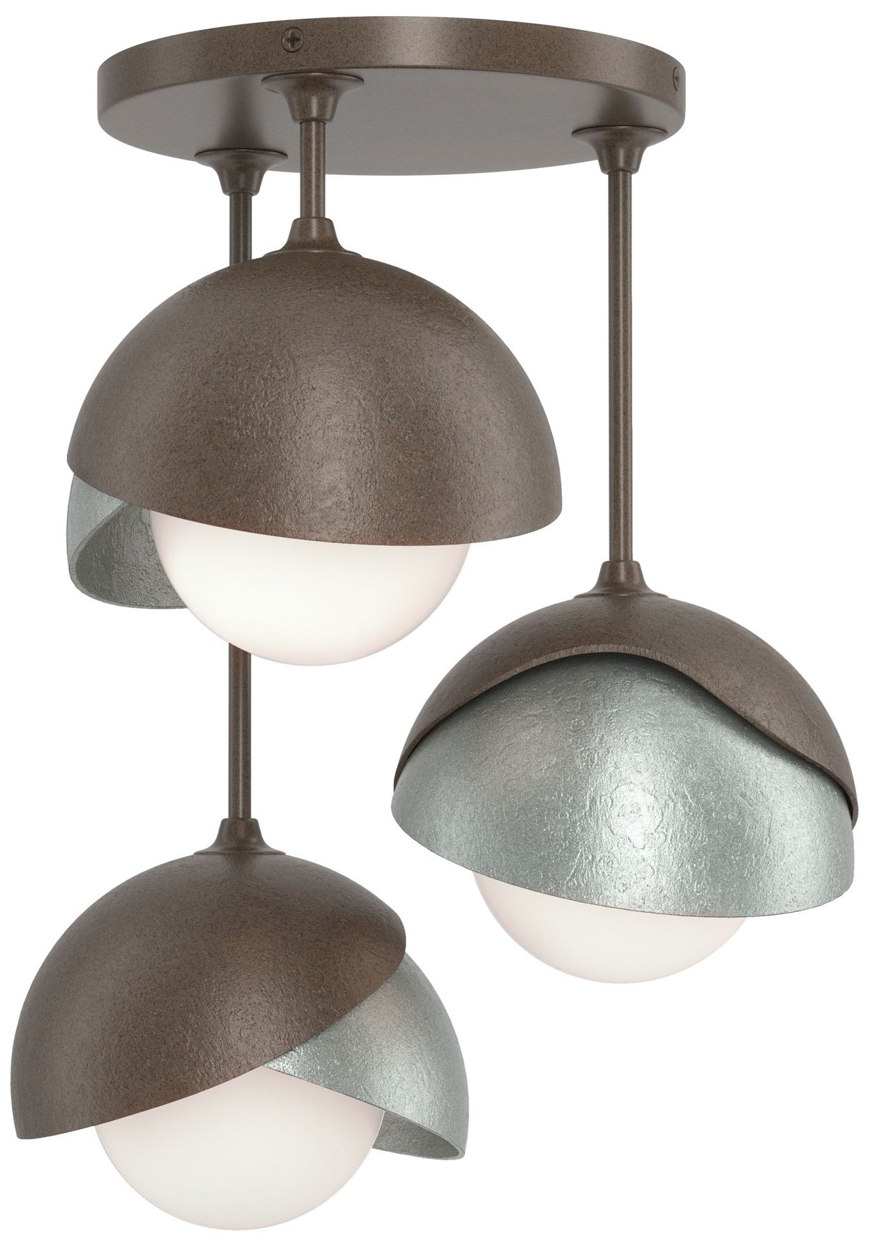 Brooklyn 3-Light Double Semi-Flush Bronze Platinum Opal Glass Made to Order