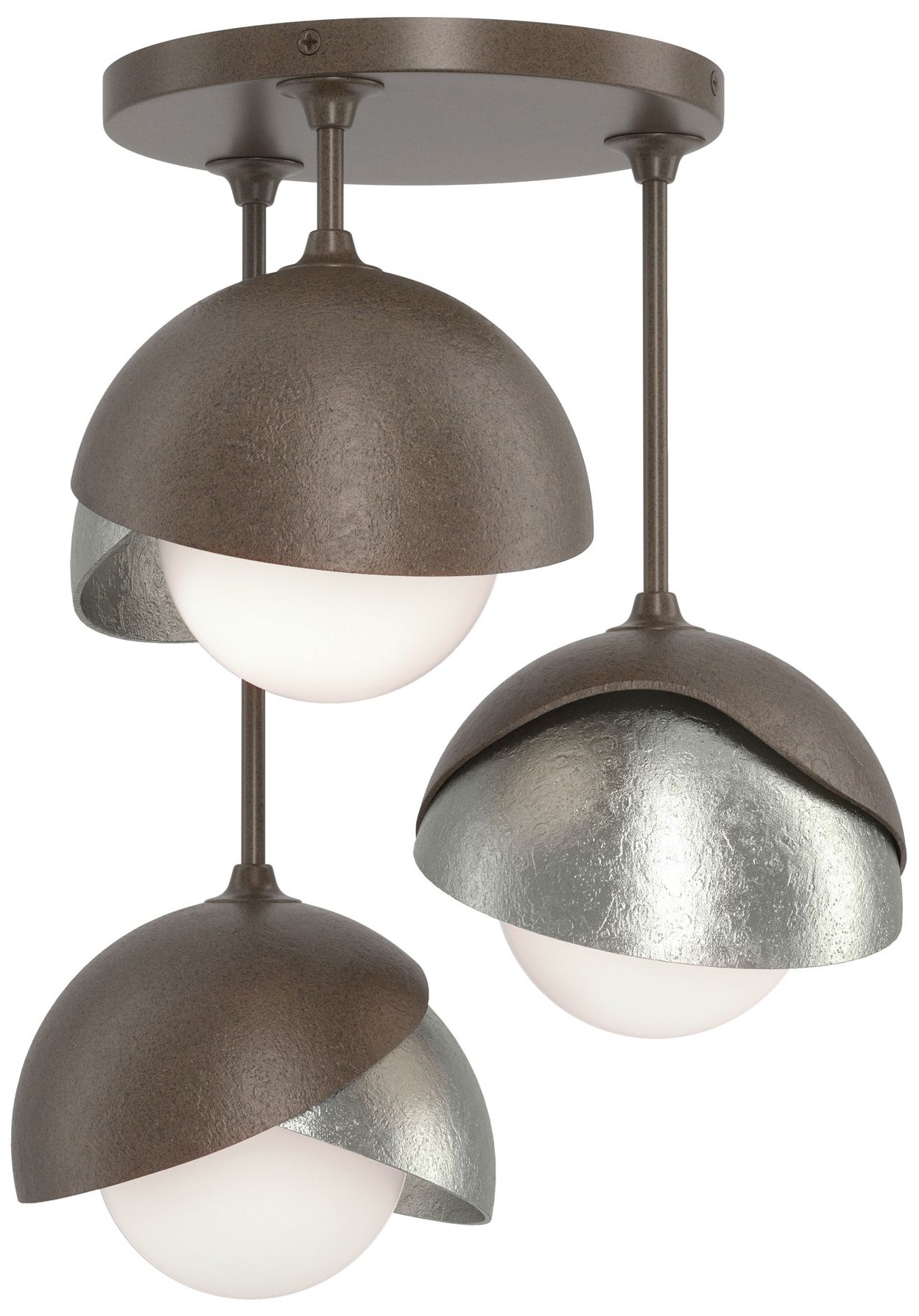 Brooklyn 3-Light Double Semi-Flush Bronze Sterling Opal Glass Made to Order